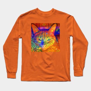 Orange-Red Kitty Cat Batik Design Long Sleeve T-Shirt